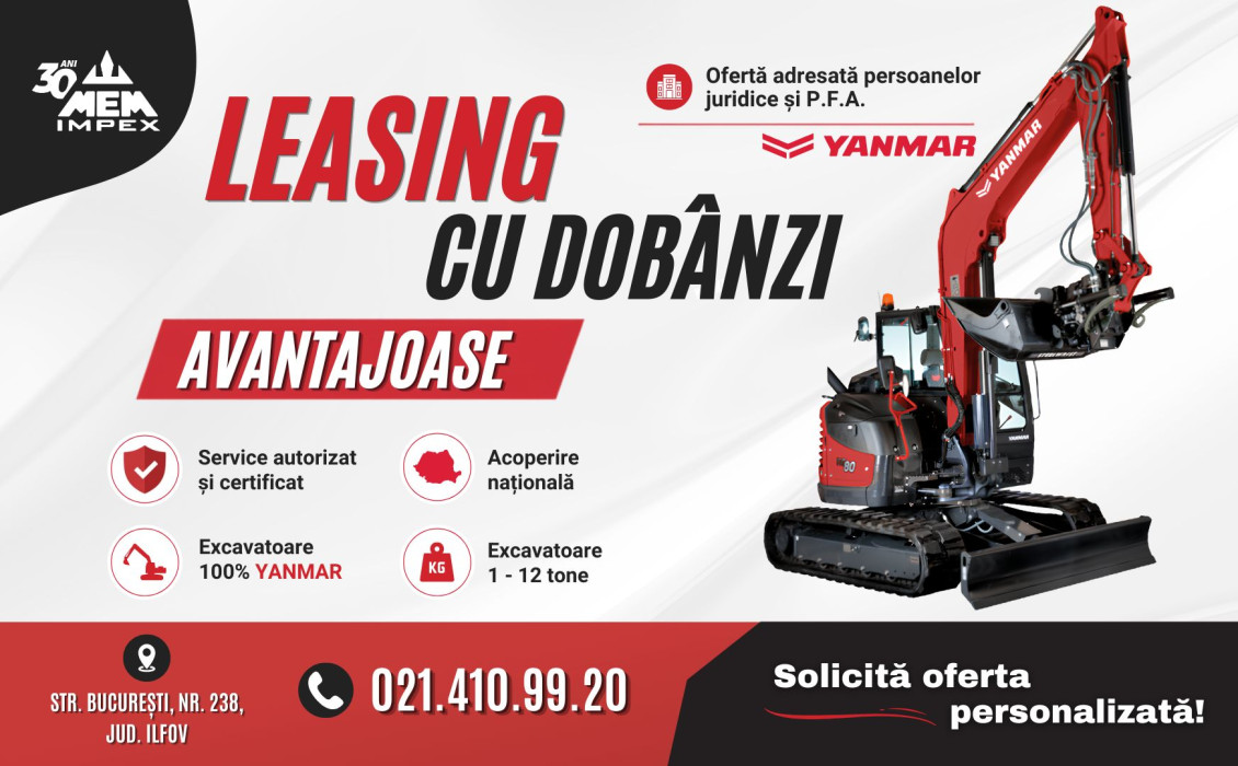 Campanie Leasing YANMAR 2026 – Finantare Avantajoasa pentru Utilaje de Constructii | Excavatoare & Incarcatoare